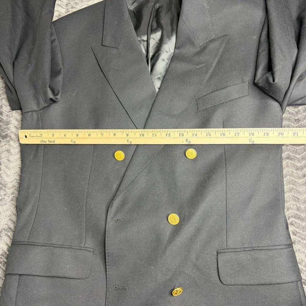 Louis Feraud Blazer 41R black Double Breasted Gold Button 100% Virgin Wool